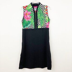 Allie Burke Golf Dress Size M Floral Black Sleeveless Pockets Activewear